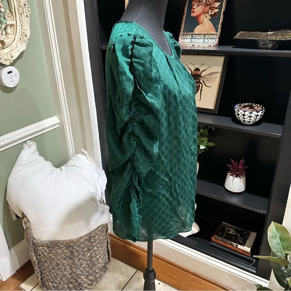 Max Studio Women's Jacquard Shine Dot Ruched Sleeves Blouse NWT Size M - Image 7