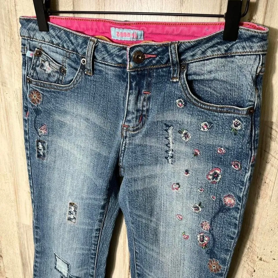 Zana Di Vintage Y2K Floral Patchwork Low Rise Flare Jeans‎ Womens Size 7/30 - Image 3