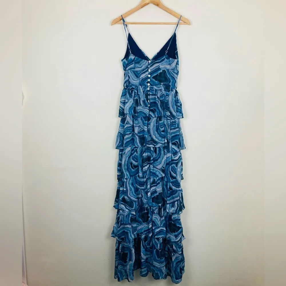 Brazilian designer Horto ruffled, layered ruffle blue maxi dress. Size 40 (US 6) - Image 5