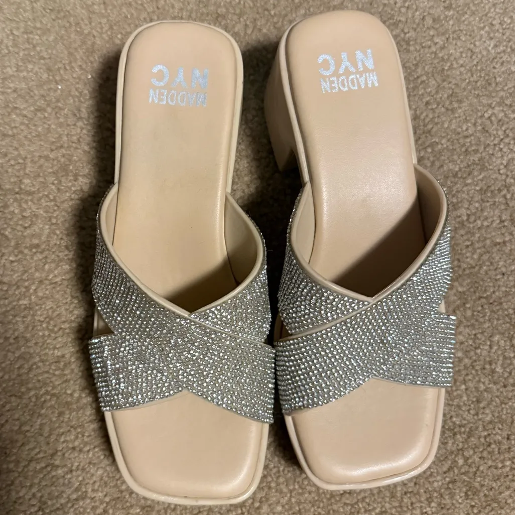 Steve Madden Silver and Cream Rhinestone Mules - Image 3