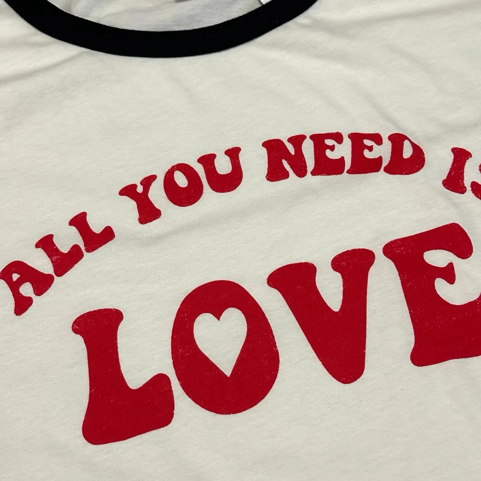 Oat Collective NEW All You Need Is Love Ringer Tee Womens XL Ivory Short Sleeve White - Image 3