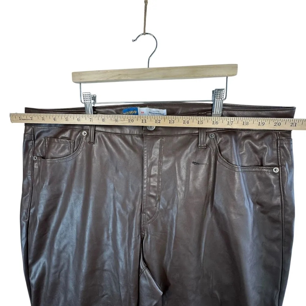 Old Navy Brown Faux Leather Straight Pants Plus Size 20 Vegan Leather Trousers‎ - Image 7