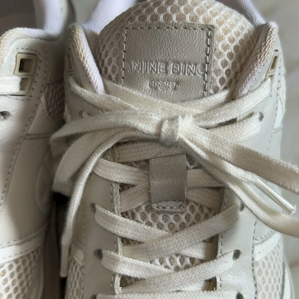 Anine Bing Sport Women’s Dina White/Off-White Lace Up Leather‎ Sneakers Size 9 - Image 6