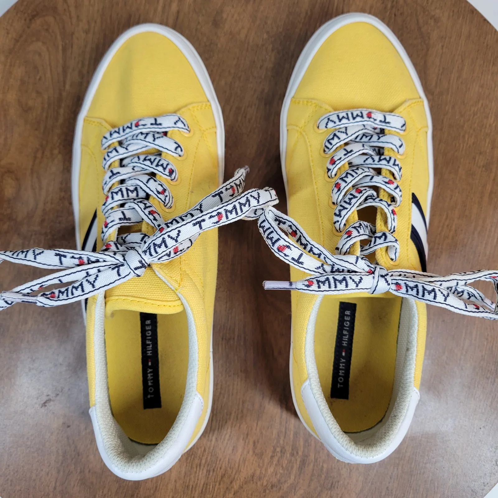 Tommy‎ Hilfiger Womens Fantim Sneakers 7.5 Yellow Canvas Lace Up Casual Shoes - Image 7