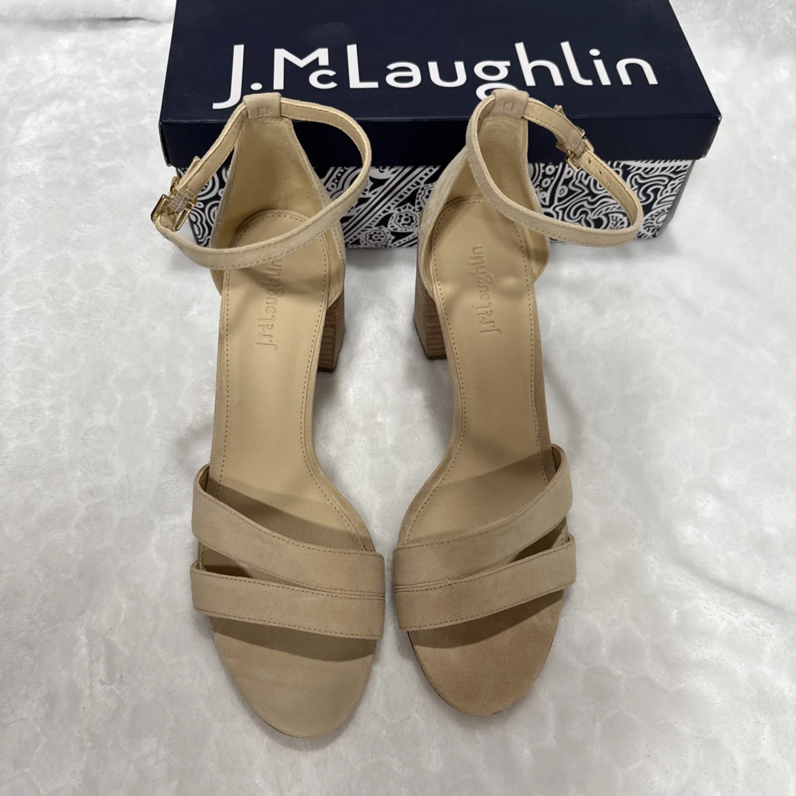 J.McLaughlin Shauna Suede Golden Tan Stacked Block Heel Sandals Shoe Sz US 9.5M - Image 6