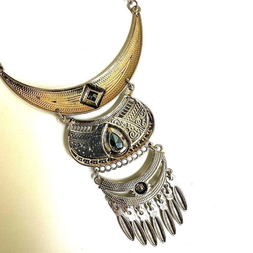 Silver tone and blue statement necklace - Image 8