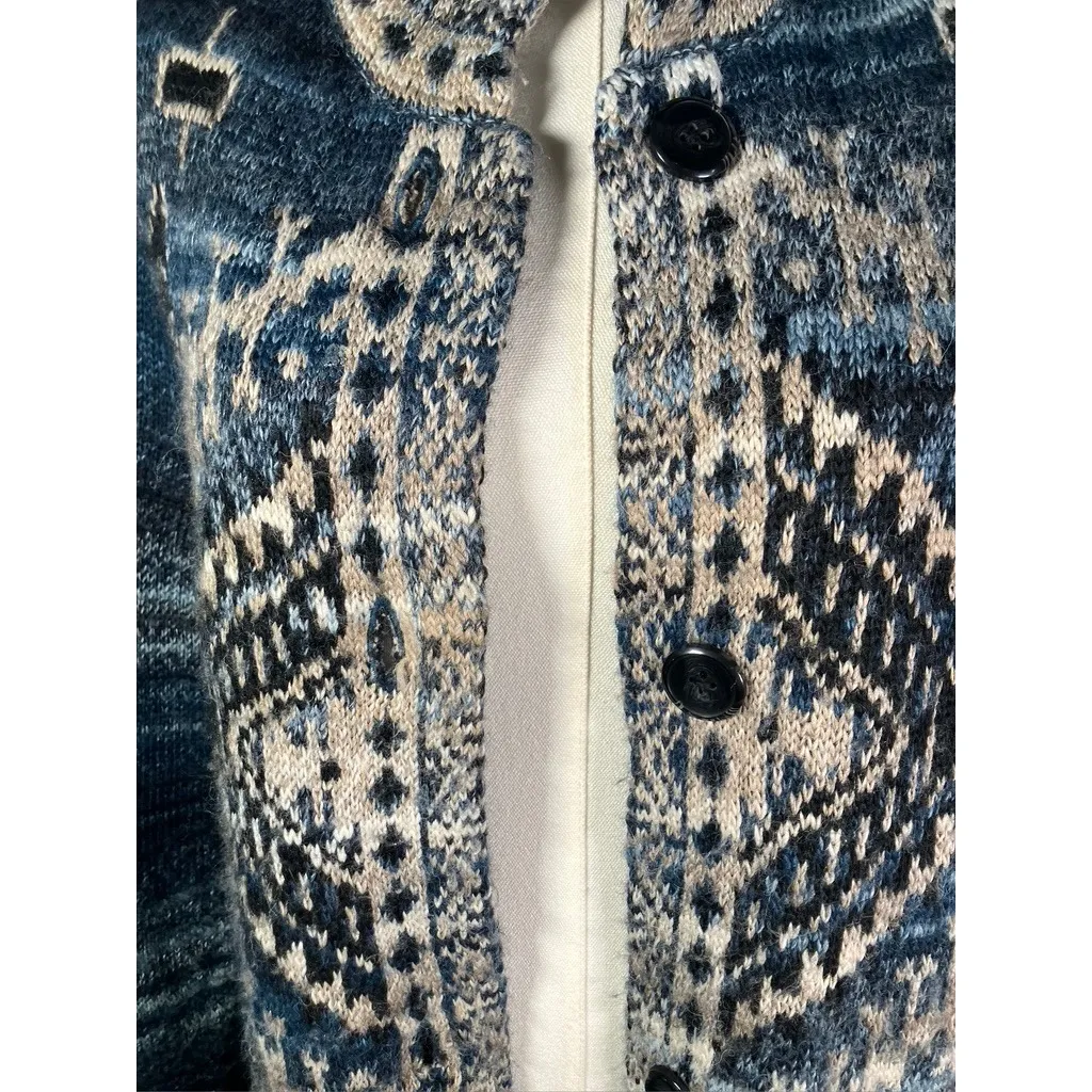 J Jill Womens Cardigan Sweater Nordic Pattern Long Sleeve Button Front Size S Blue - Image 2