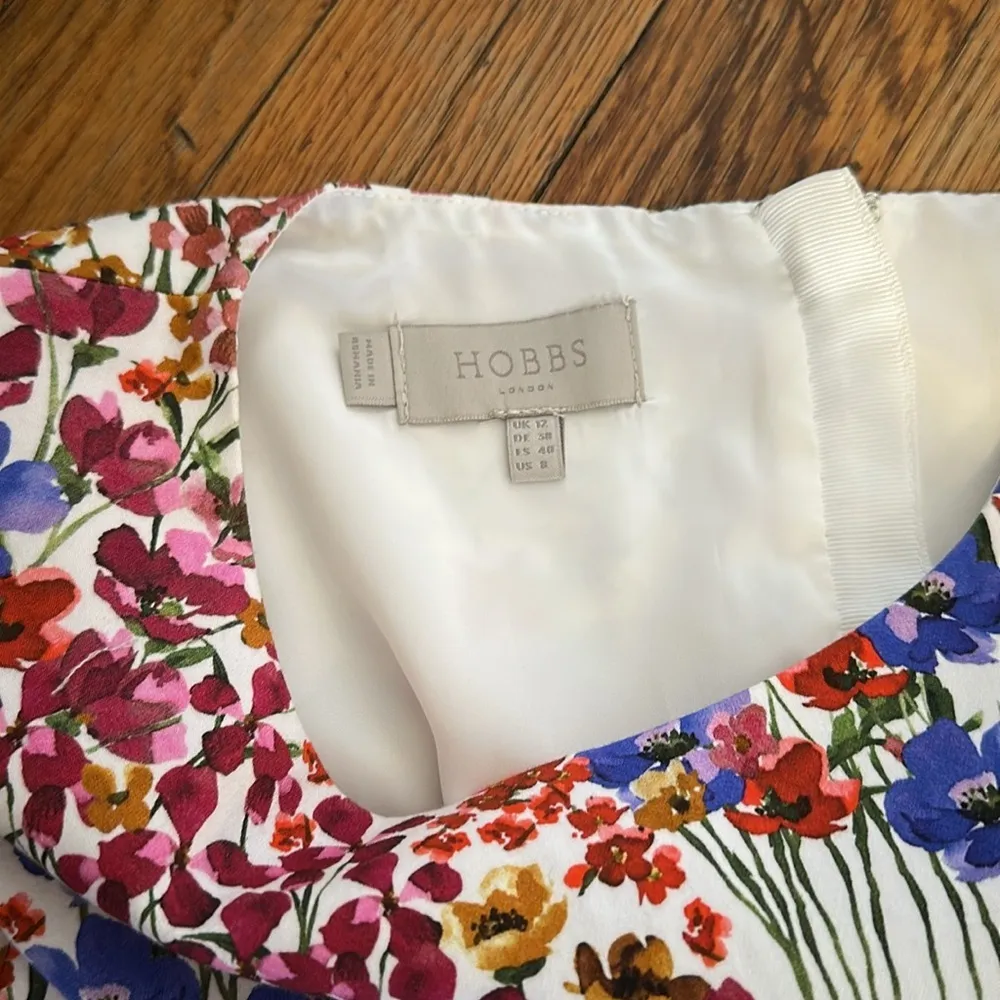 HOBBS London fiona floral shift a line spring dress midi lined multi color 8 Blue - Image 3