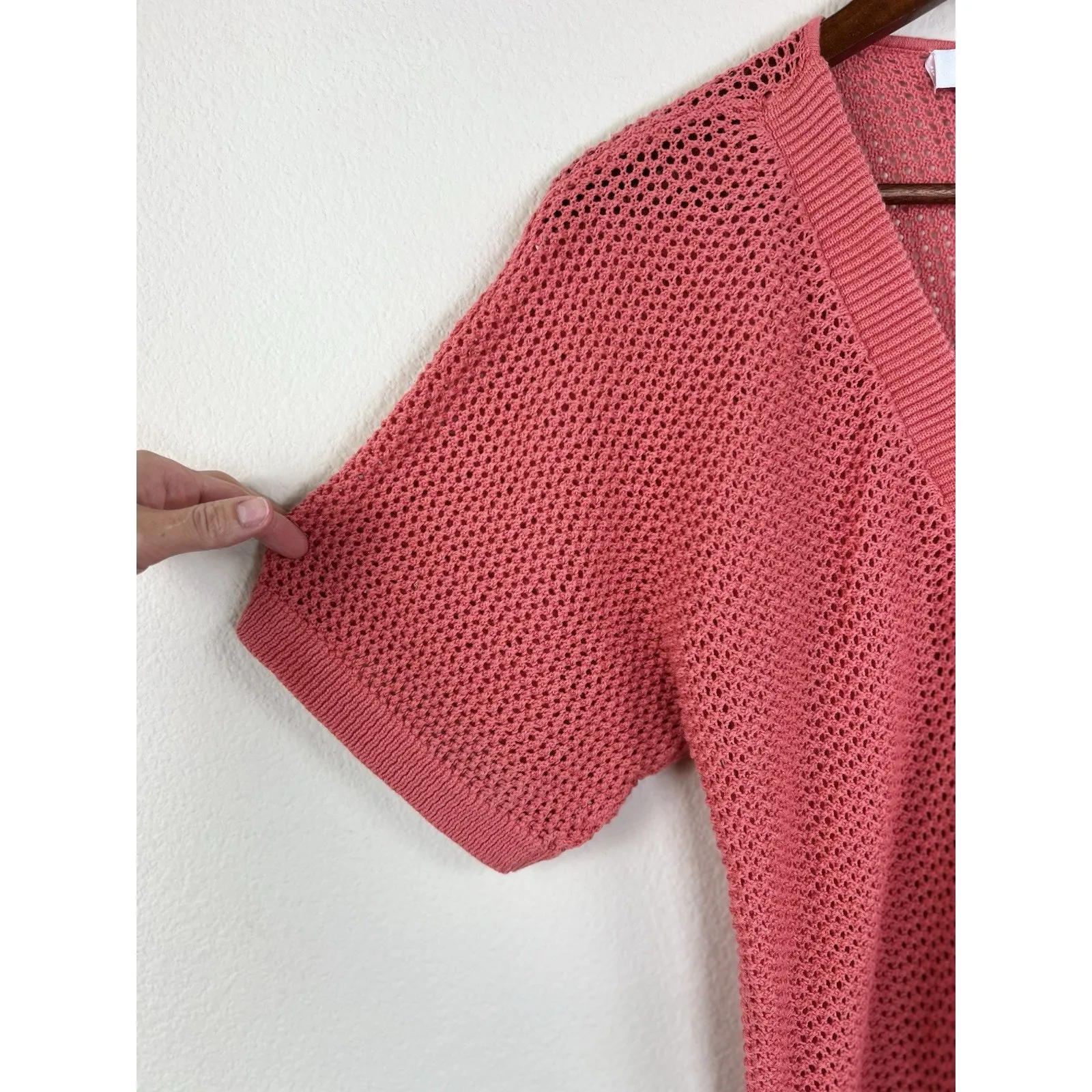 Judith Hart Coral Open Knit Short Sleeve Cardigan 1X Linen Cotton Button Front Orange - Image 5