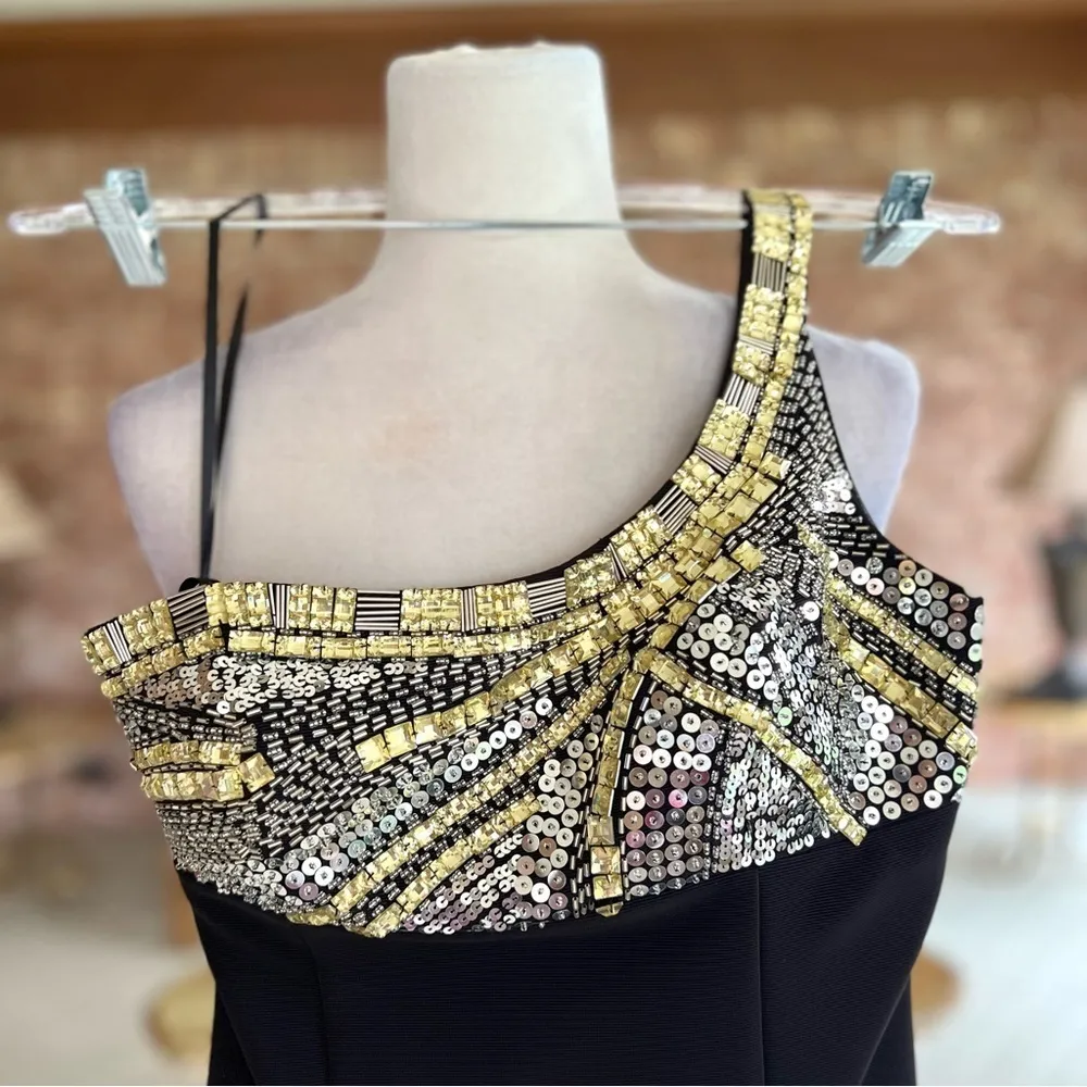 Dave & Johnny Black One Shoulder Sequin Bodycon Mini Cocktail Dress 5/6 - Image 3