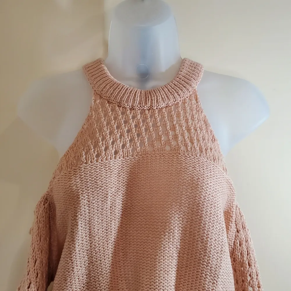 Poof Pink Knit Long Sleeve Cold Shoulder Sweater S - Image 4