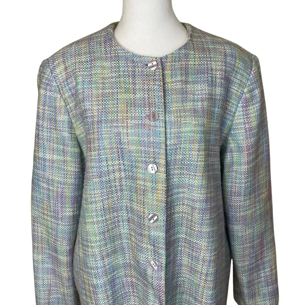 Alfred Dunner Womens Size 16 Pastel Plaid Lined Button-up Jacket Blazer Easter - Image 2