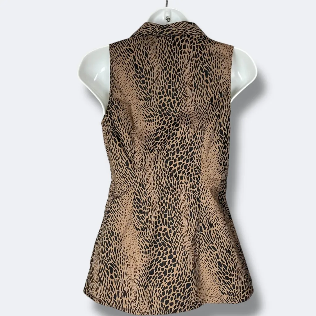 Guess Wrap Top Animal Print Women Small‎ Brown Black Leopard Sleeveless Blouse - Image 2