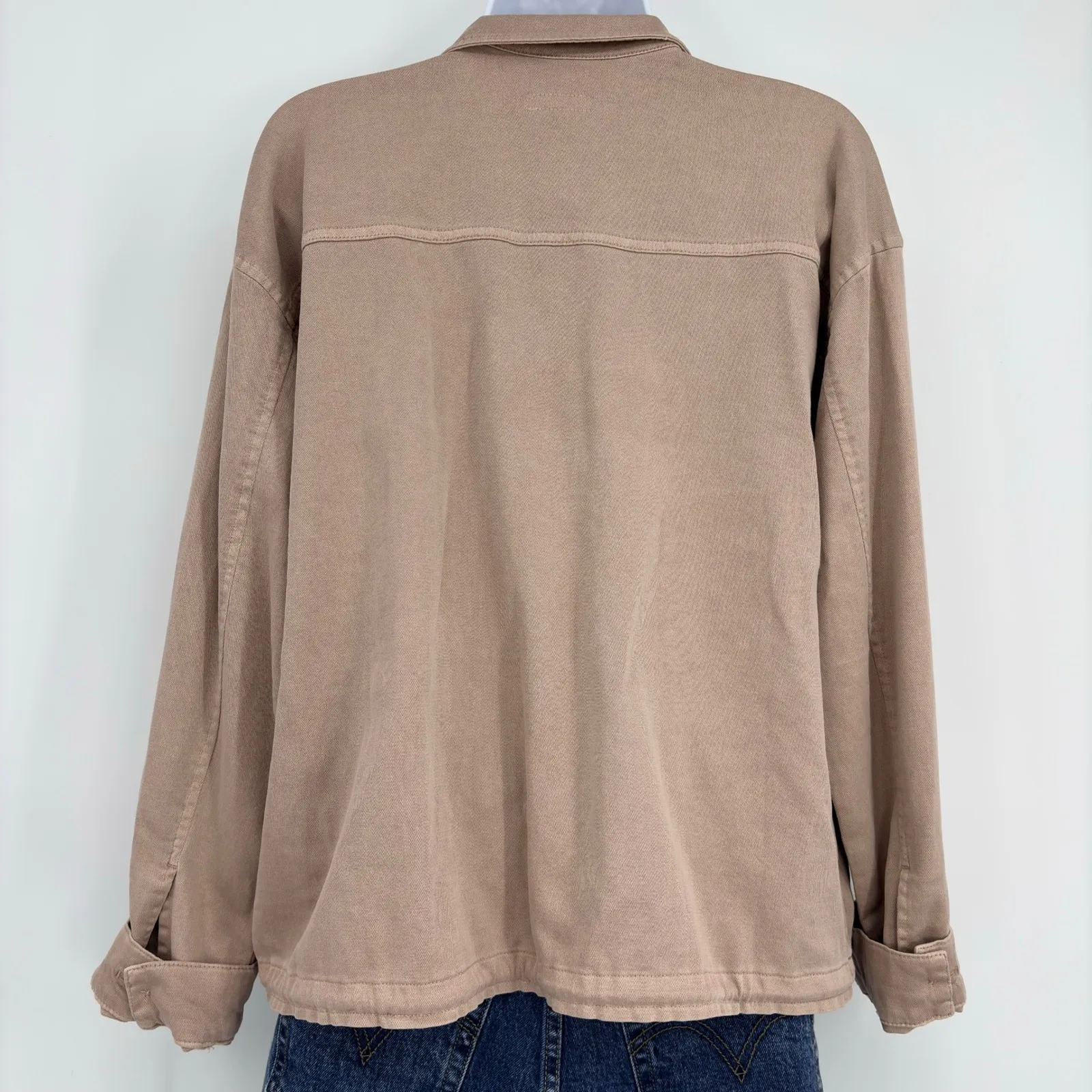 J Jill Jacket Womens M Button Front Cargo Tan Utility Soft Adjustable Minimalist - Image 6