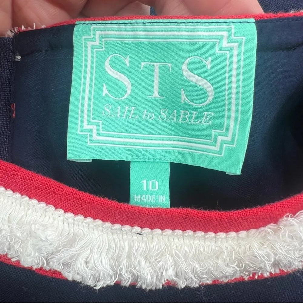 Sail to Sable Tuckernuck linen dress fringe trim sz 10 - Image 3