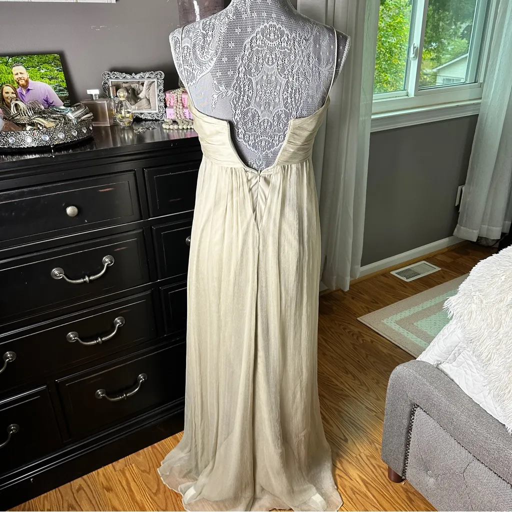 Amsale 100% Silk Empire Waist Maxi Dress Beige Wedding Guest 2 – Quiet Luxury - Image 8