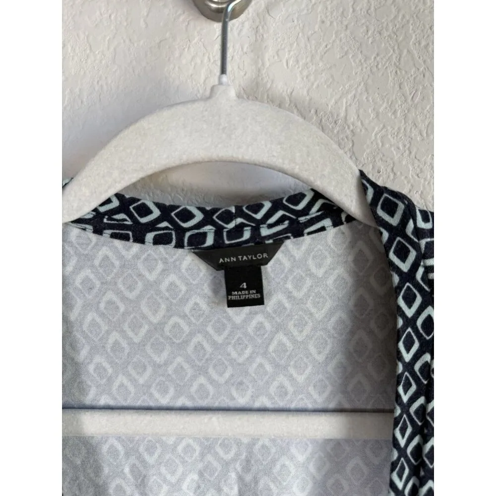 Ann Taylor Womens Blue‎ Geometric Wrap Career Casual Short Sleeve Dress Size 4 - Image 14