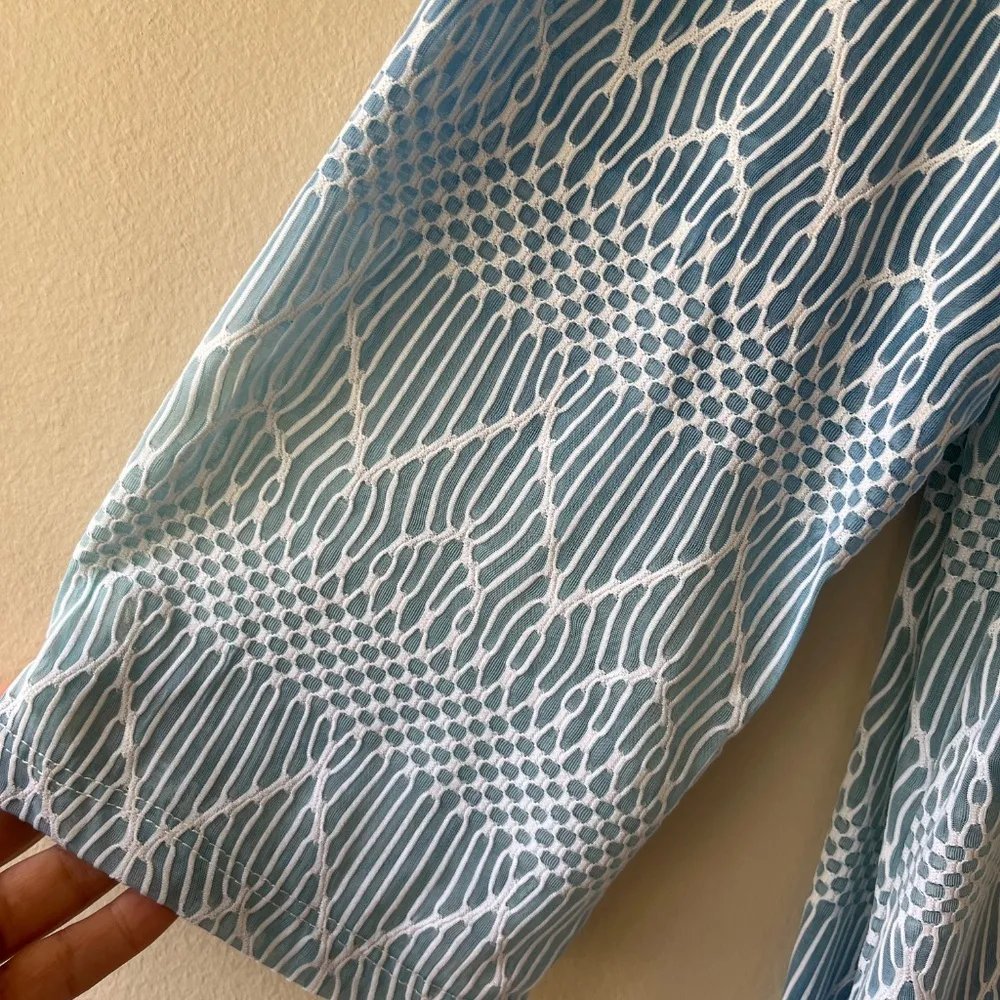 Lace‎ Up Swim Cover Up Tunic Stretch Side Slits V Neck Semi Sheer Size L Blue Size L - Image 5