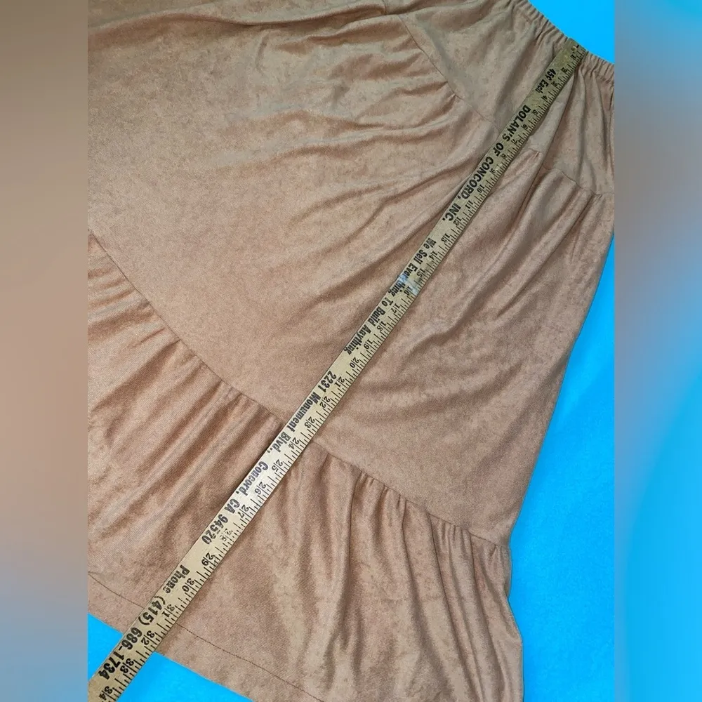 HANDMADE Tiered faux suede maxi skirt elastic stretchy waistband size M to L Tan Size M - Image 9