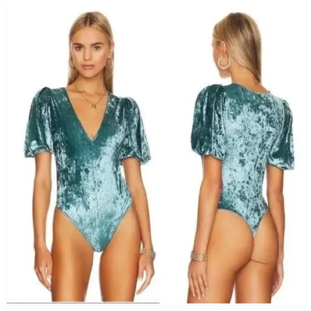 Free People Intimately Don’t You Wish Velvet Bodysuit in Deep Teal Size Small - Image 9