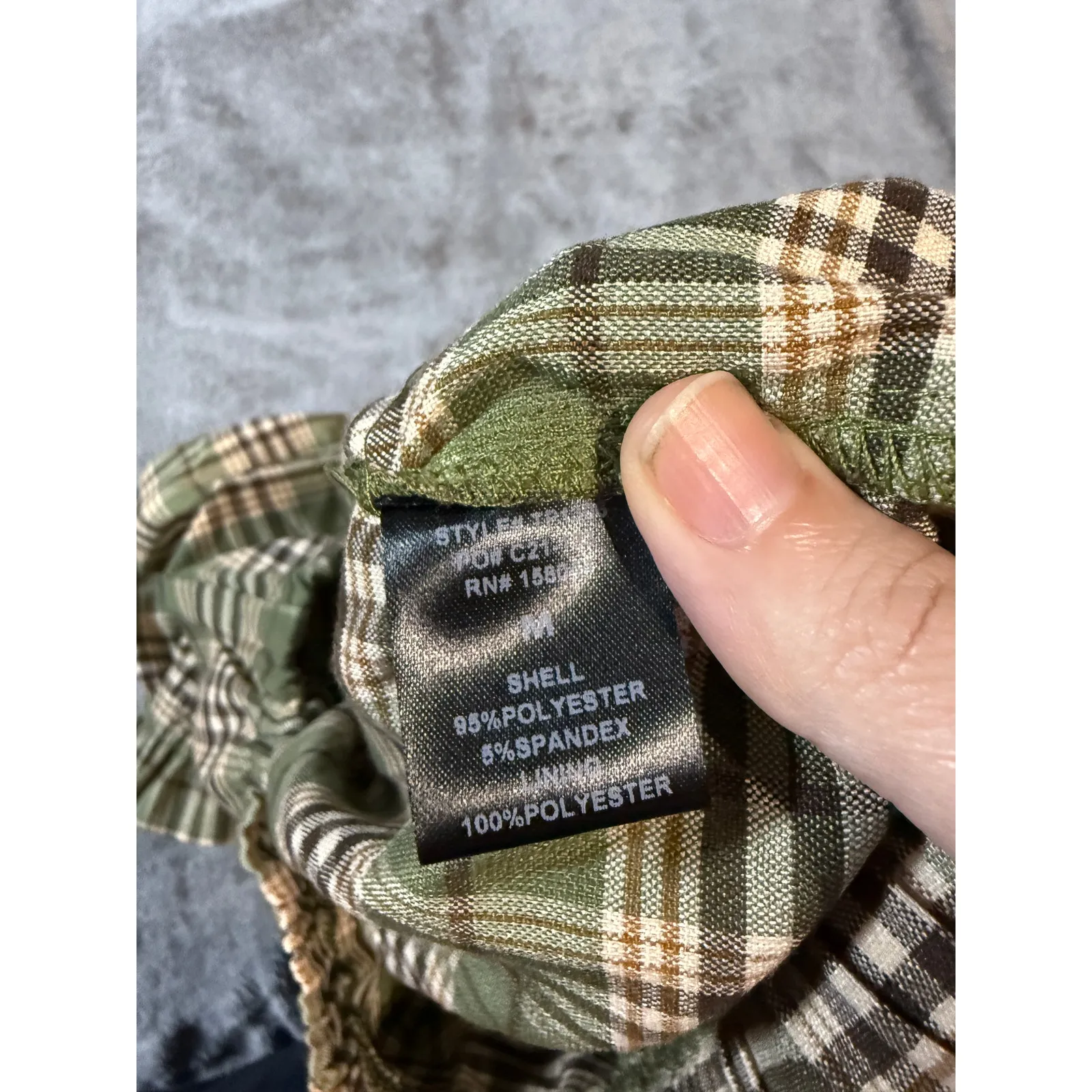 NWOT Lena‎ Size Medium Women Balloon Puff Sleeve Short Sleeve Plaid Crop Top Green - Image 5