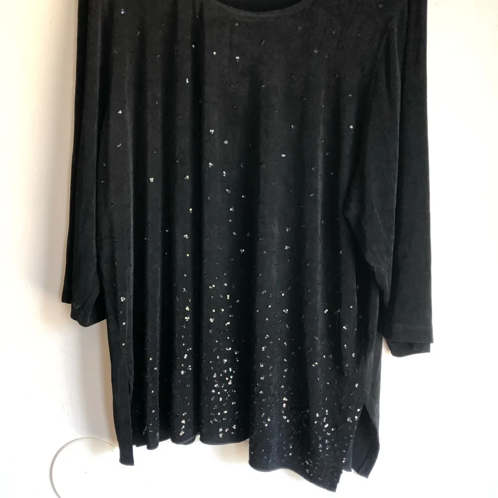 Vikki Vi Black Tunic Women's 2x Embellished scoop neck sequin - Image 2