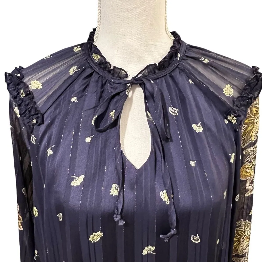 Anthropologie Fig Flower Womens Peasant Top Size L Cottage Dark Fairy Whimsical Blue Size L - Image 3