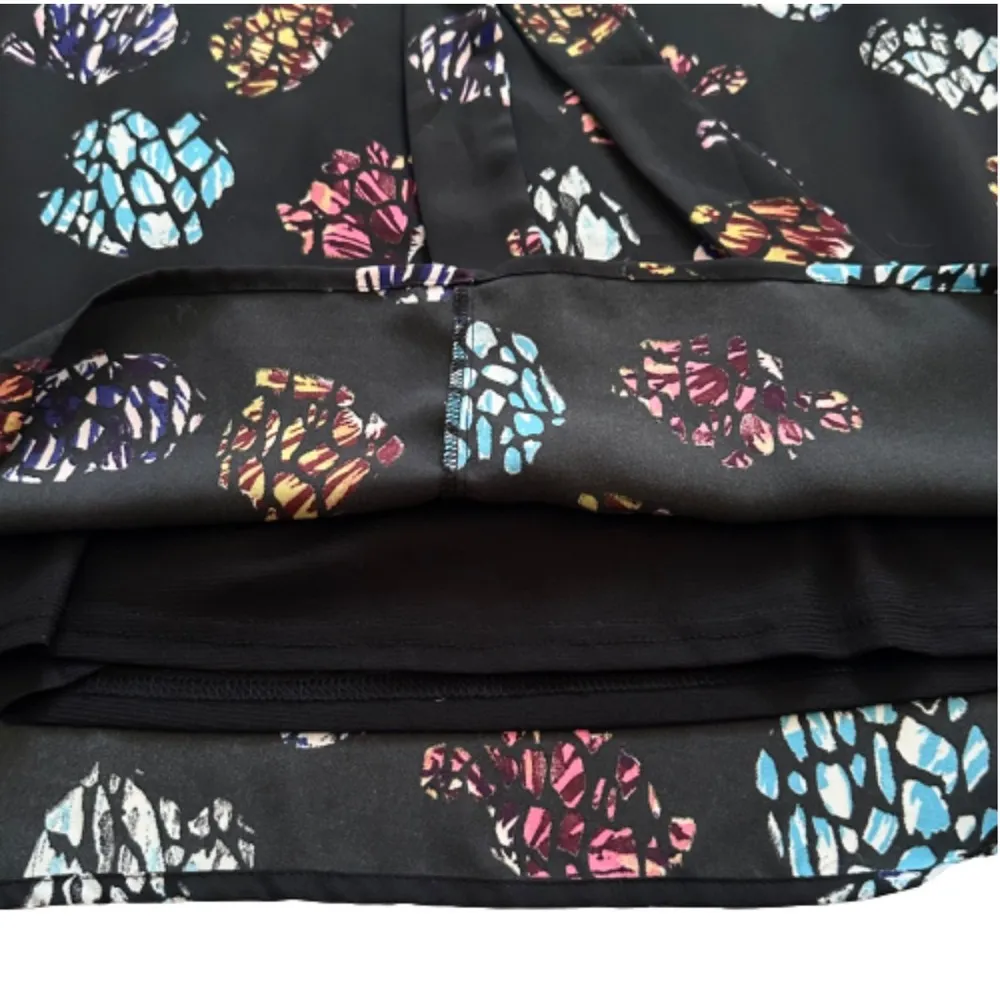 lr Black Floral Short Sleeve Sash Belt Split Neck Sheath Tunic Dress Size Small - Image 11