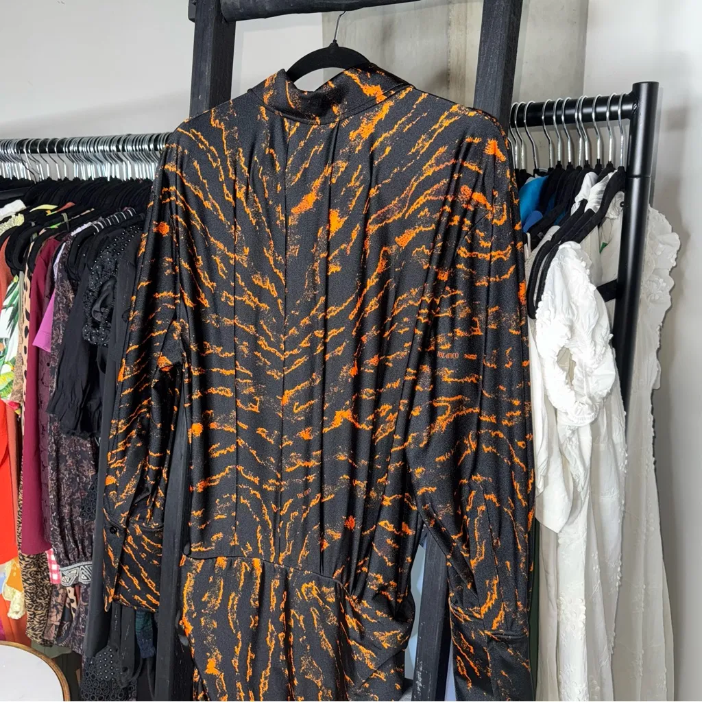 The Attico “Hatty” Black & Cinnamon Tiger Print Draped Mini Dress - Image 10