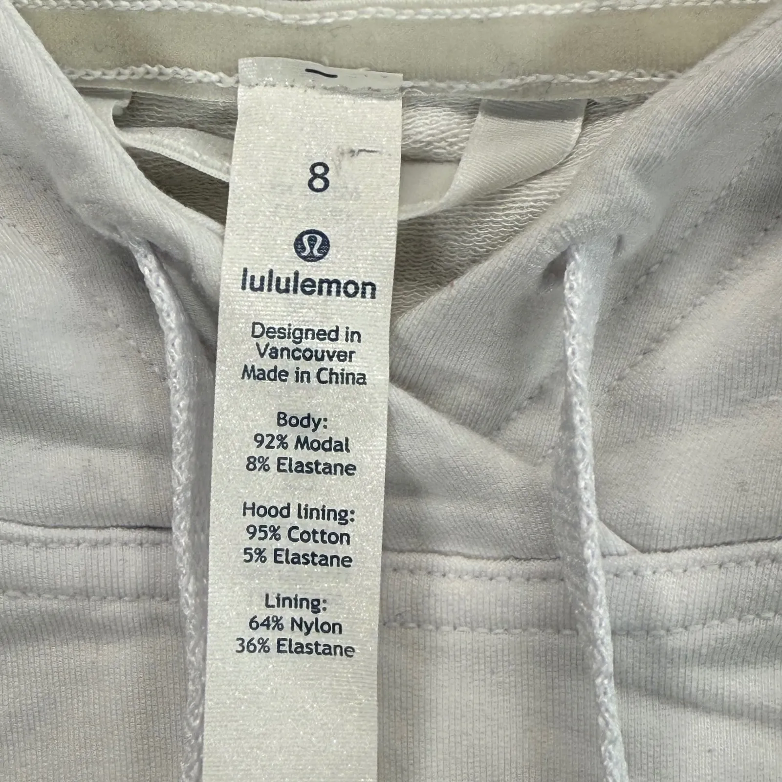 Lululemon White Hoodie Size 8 Long Sleeve Drawstring Pullover Casual - Image 4