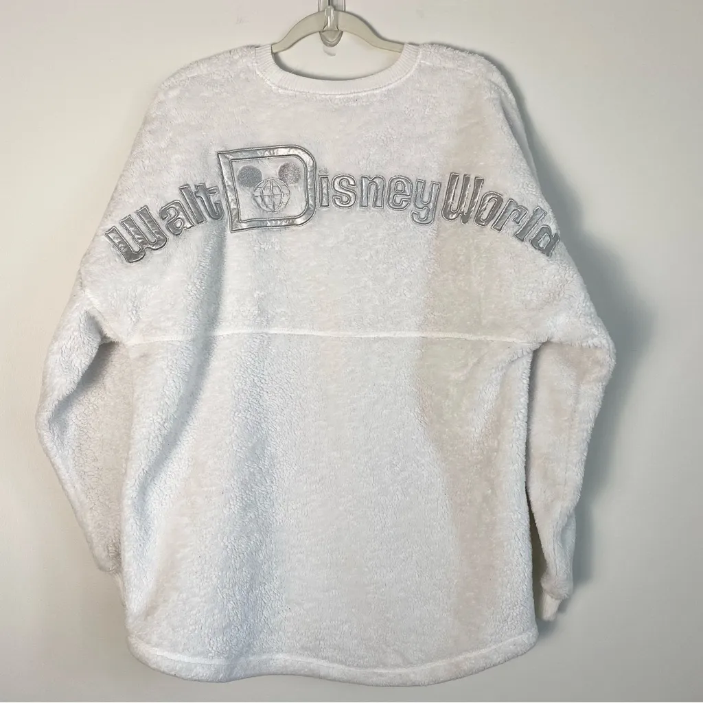 Disney Parks Spirit Jersey Sherpa Sweatshirt L White Ivory Cozy Disney Pullover - Image 3