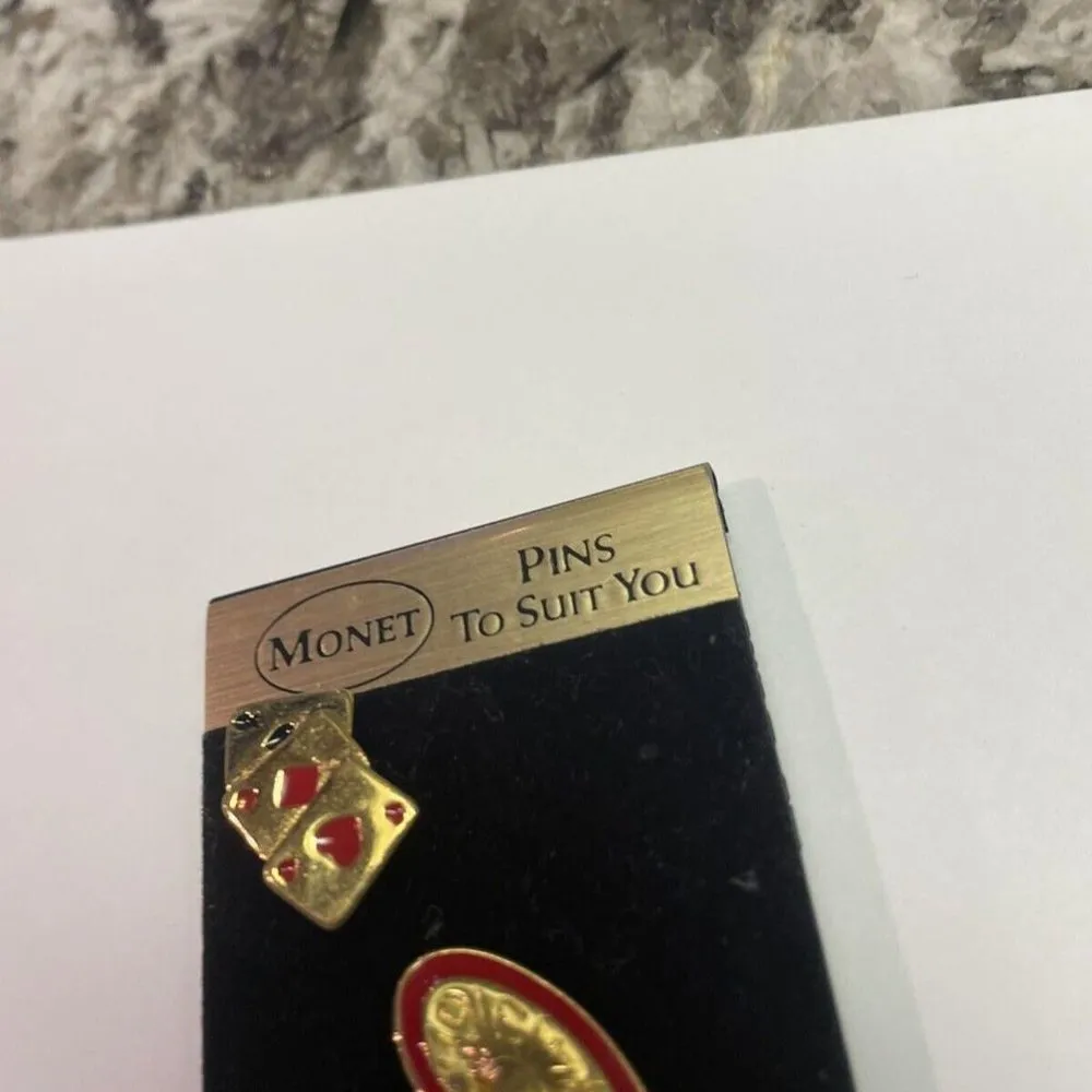 Signed Monet - 3 Set NWT Set Of Gambling / Casino / Lucky Tack Pins Gold Tone - Image 3