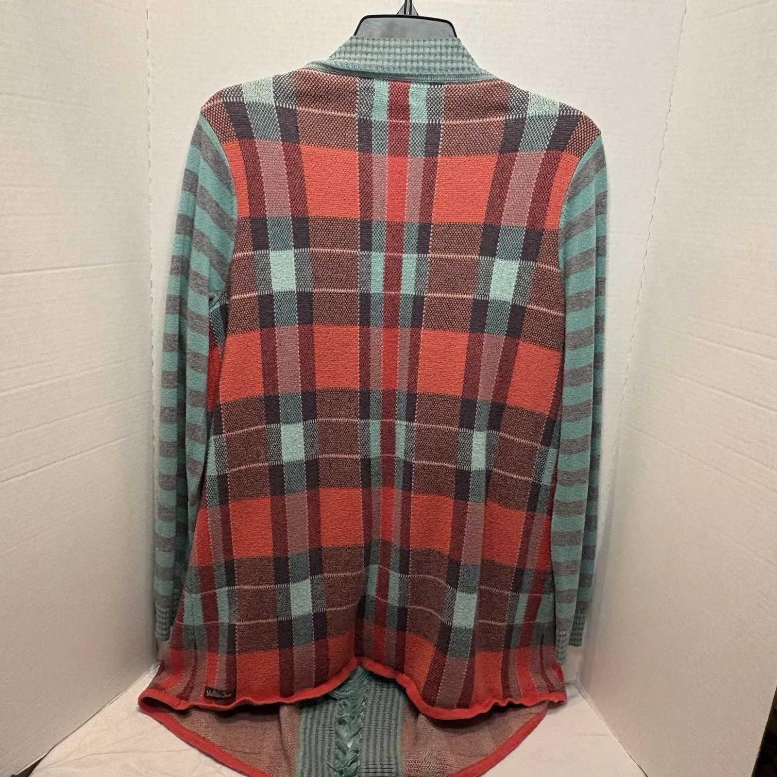 Matilda Jane Cardigan Sweater Steadfast Orange Teal Plaid Women’s Size Medium - Image 3
