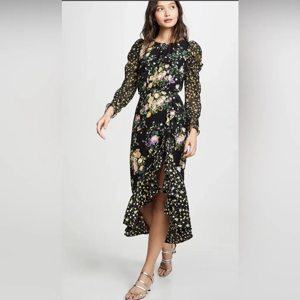 Free People For Love & Lemons Ross Black Floral Midi Dress NWOT Purple - Image 2