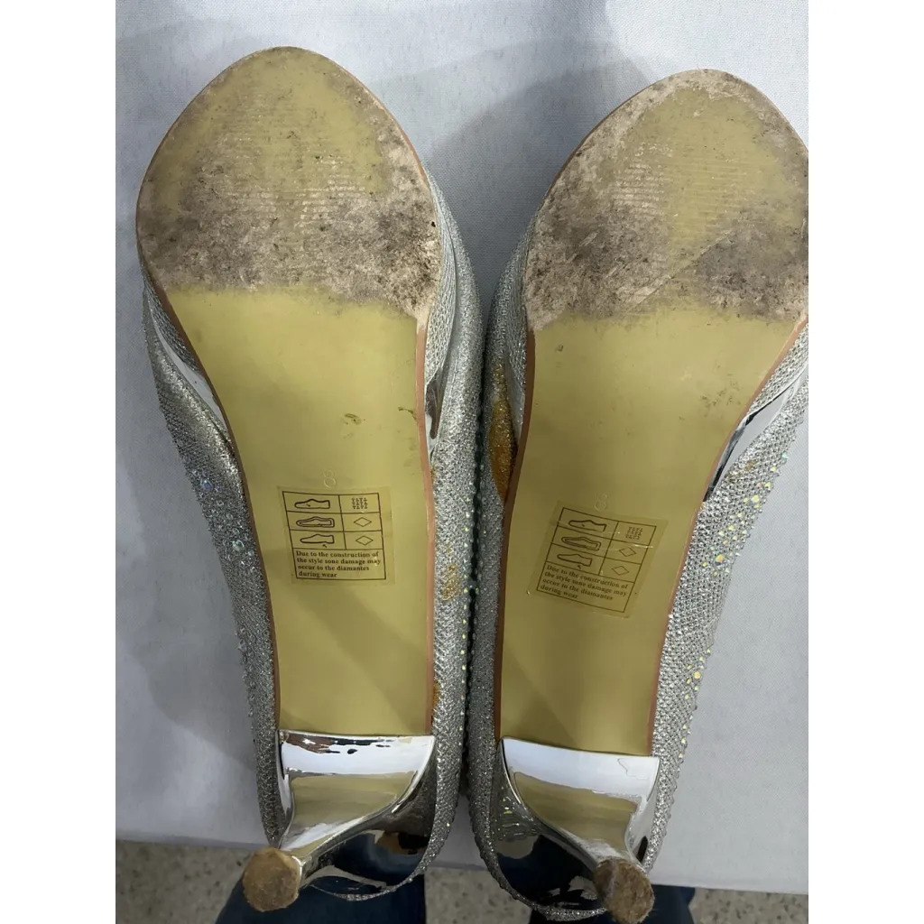 Womans Occasions By Casandra Pumps 8 Silver Rhinestone Platform Stiletto Slipon - Image 9