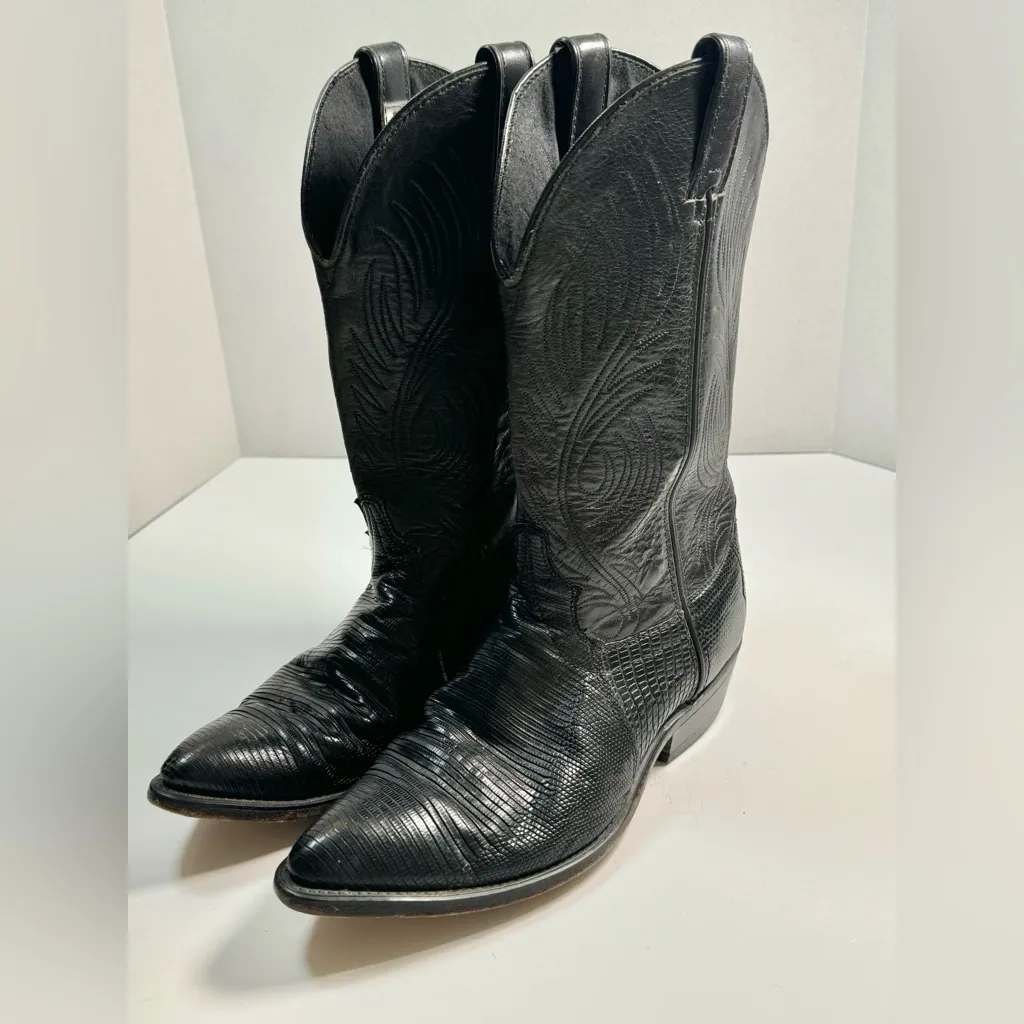 Vintage Code West Black Leather Croc Snake Cowboy Boots size 7 Western - Image 2