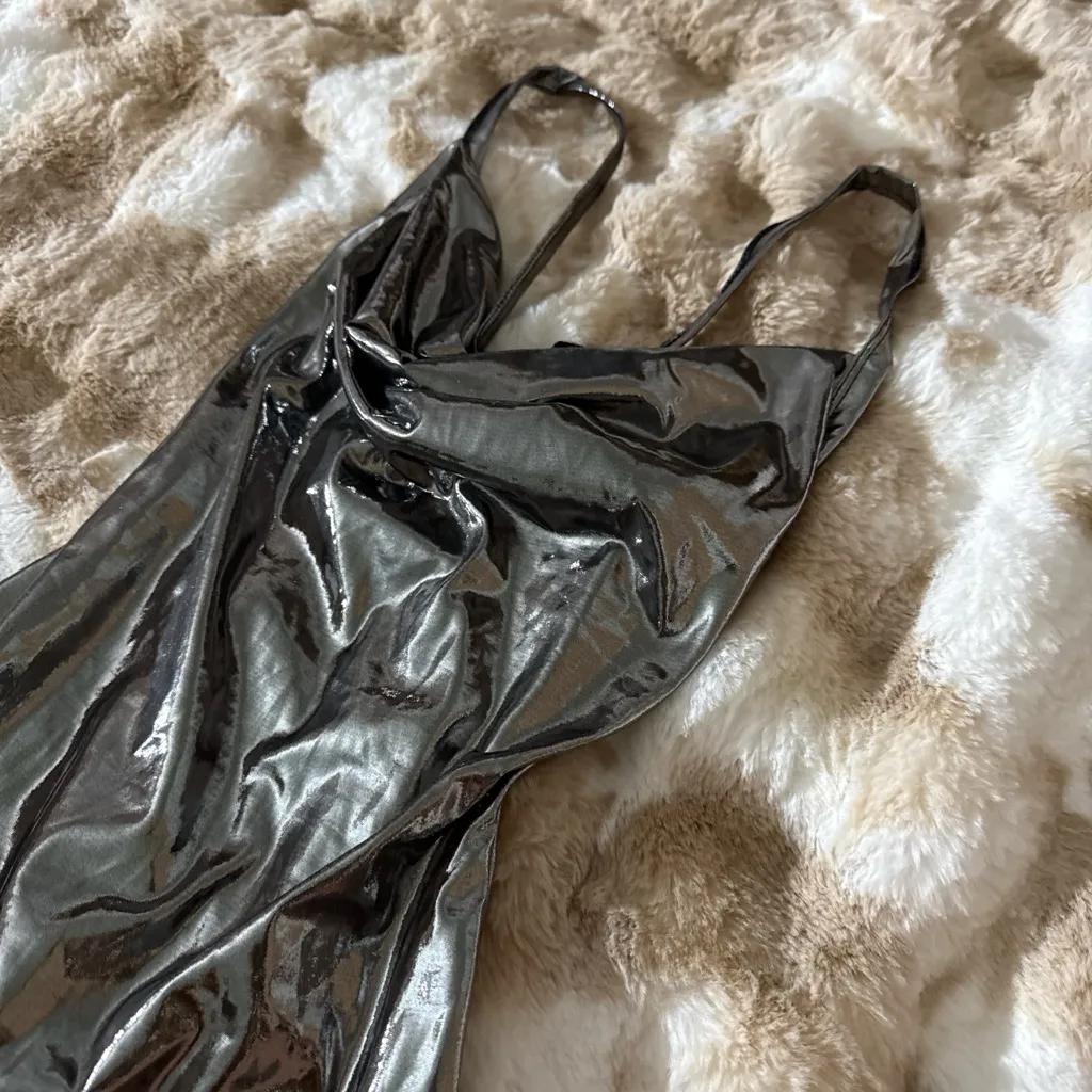 Shiny Metallic Dress Silver Size XS - Image 2