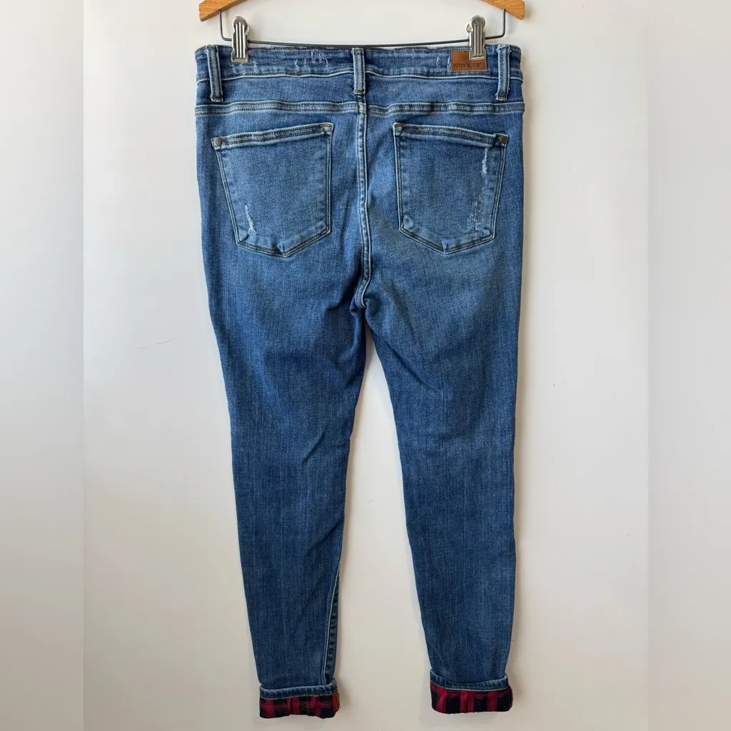 Judy Blue Red Buffalo Plaid Patch Distressed Skinny Fit Jeans Size 11\30 - Image 9