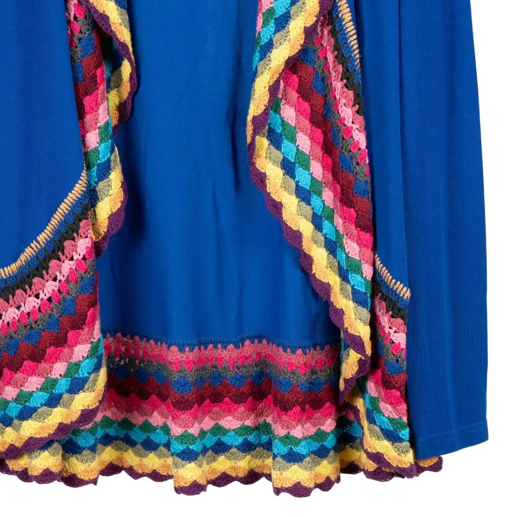 Double Zero Cardigan Crochet Trim S Womens New Blue Open Front Cardigan Cotton - Image 3