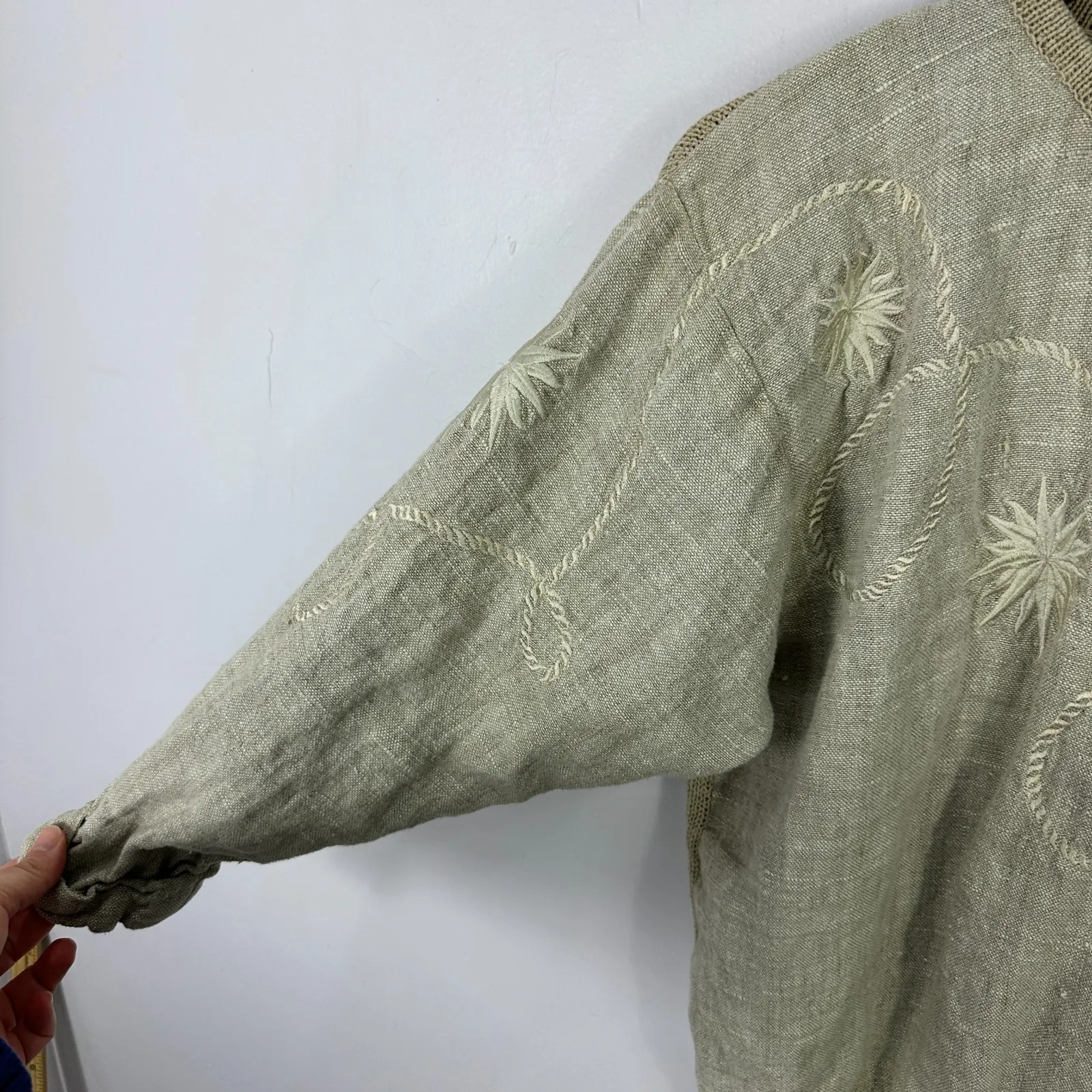 Vintage IB Diffusion Linen Sweater Medium Beige Embroidered Boho Whimsigoth Tan - Image 4