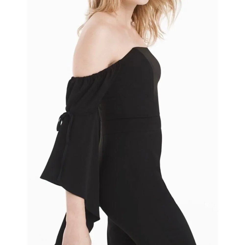 White House Black Market  Black Off The Shoulder Drama Sleeve Jumpsuit 2 H16 - Image 2