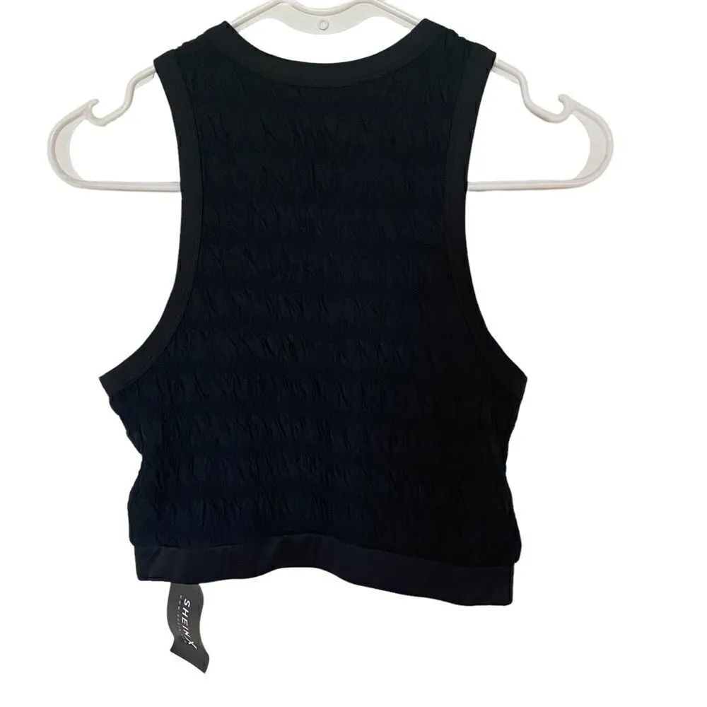 Shein NEW black crop tank top small elastic band - Image 4