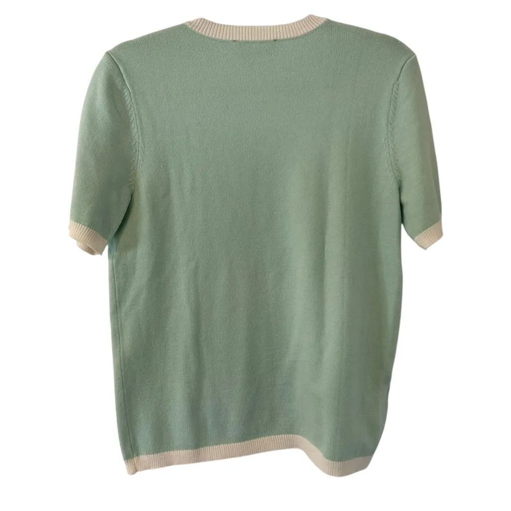 Mint Green Ann Taylor Designer Knit Sweater Top Shirt Gold Buttons Womens Medium - Image 2