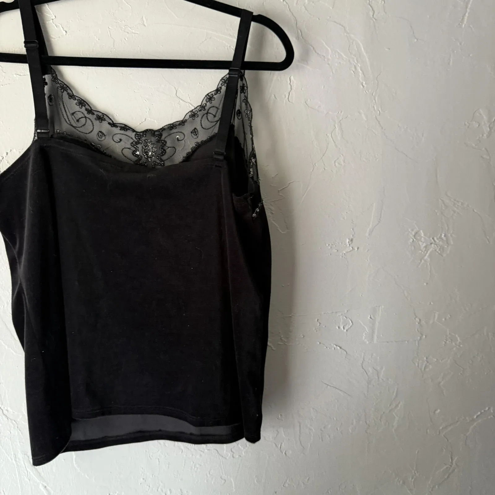 George Tank Top Vintage 90s‎ Set Womens 16W Velvet Mesh Beaded Plus Whimsigoth Black - Image 10