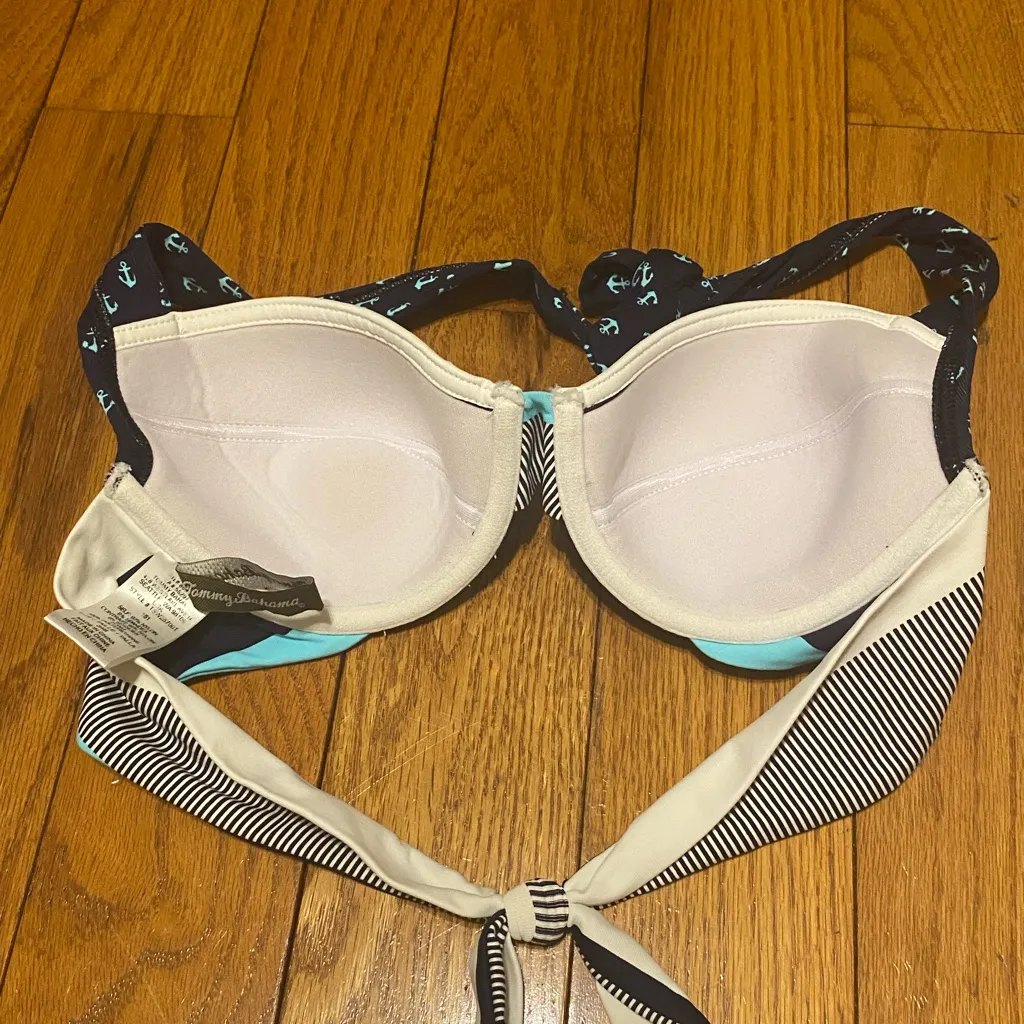 Tommy Bahama Blue White‎ Anchor Print Neck Tie Swim Bikini Top Size 34B - Image 2