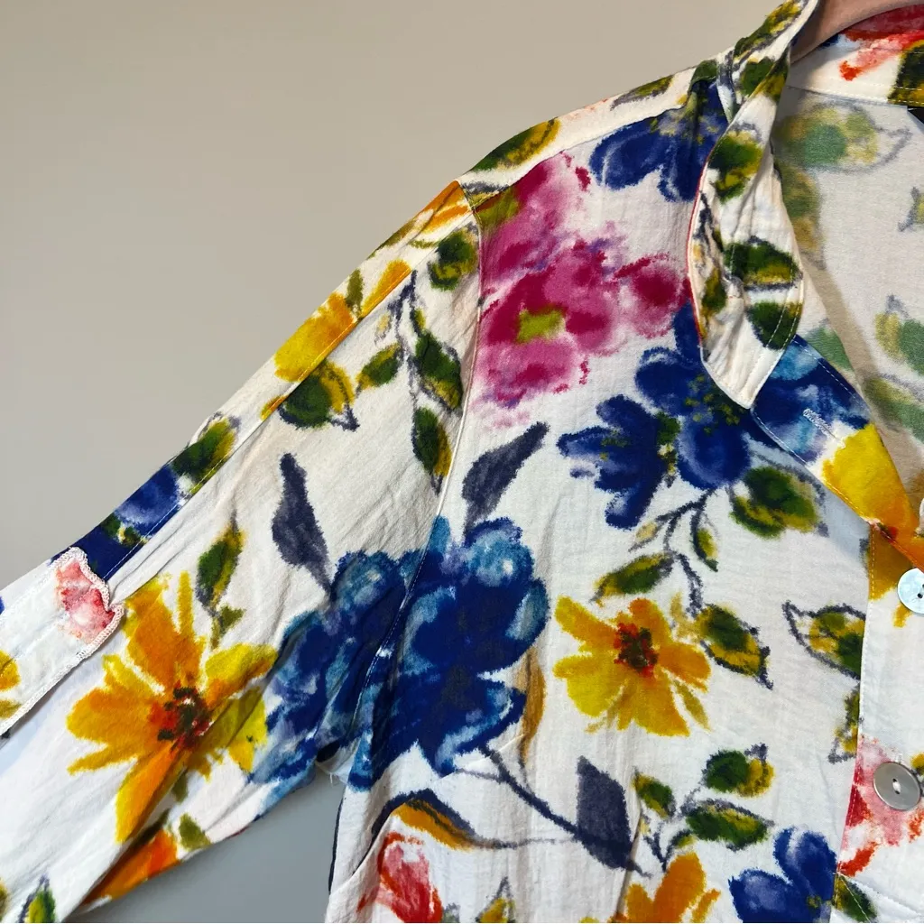 John Mark Floral Button Front Top White Multicolor XL - Image 4