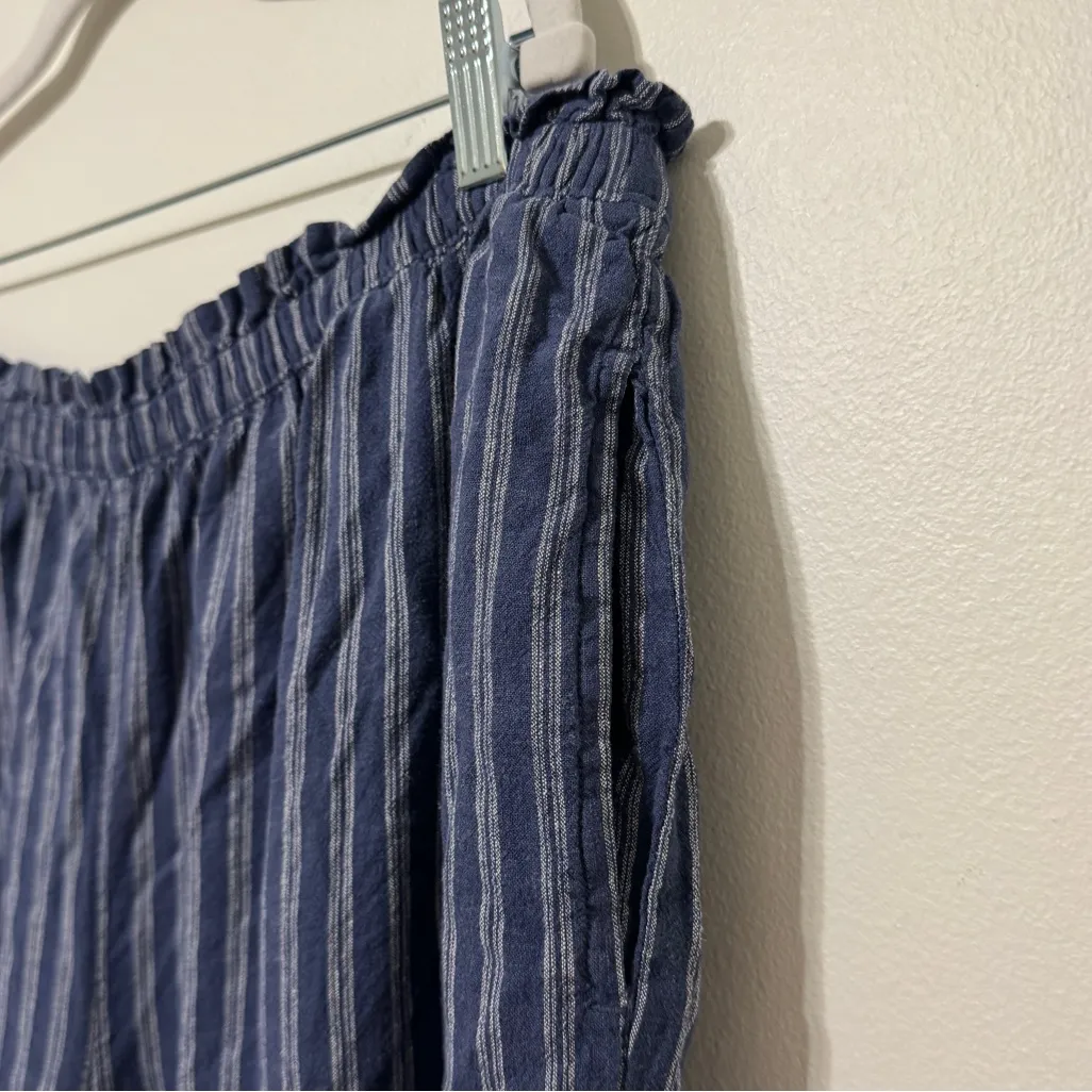 Aerie  Linen Blend Wide Leg Pants Size XL blue stripe trouser comfy beach - Image 5