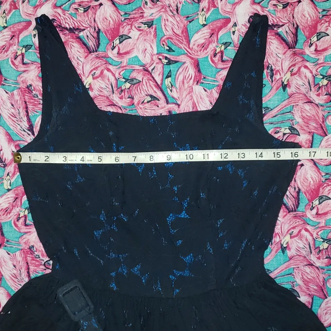 Vintage 50s 60s Jane Compton black floral lace dress with belt(see measurements) Blue Size XS - Image 11