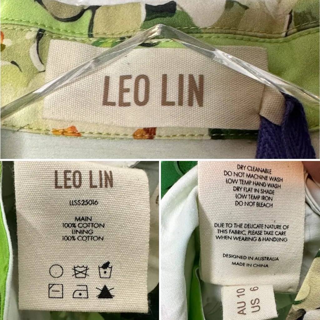 Leo Lin Brigitte Mini Dress Hydrangea Lime Green Belted Cotton Size 6 US NWT - Image 8