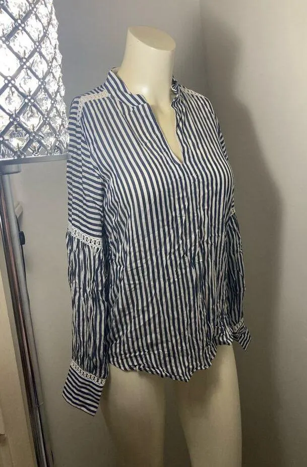 Ann Taylor Size XS Striped Blue White Long Sleeve Stripes Pullover Tunic v-neck - Image 4